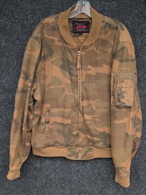 Vtg Schott Jacket Mens Large Brown Camo Military Intermediate Lightweight Bomber